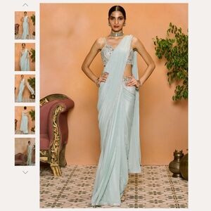 Lashkaraa Dusty Mint Embroidered Georgette Saree
